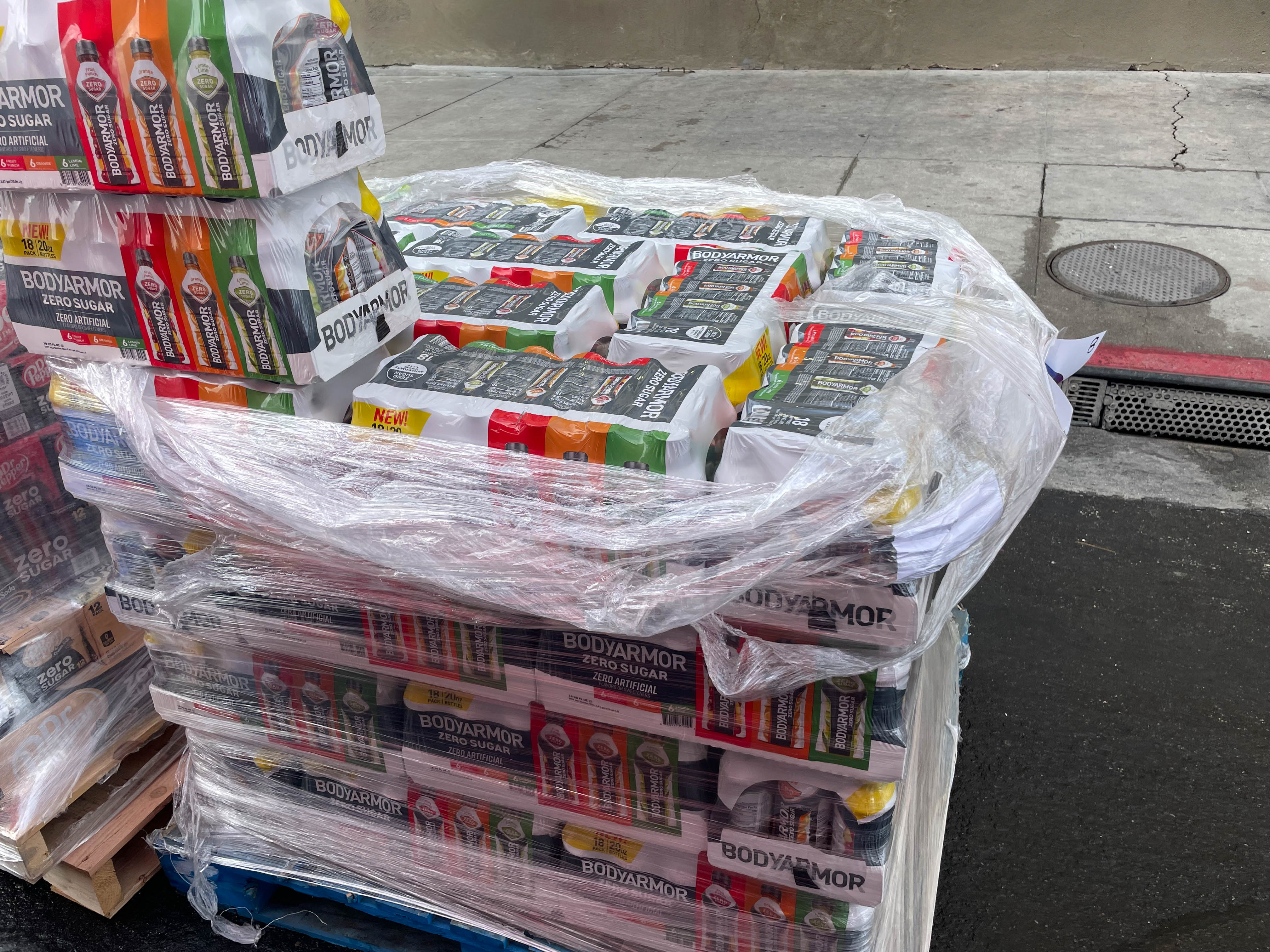 Pallet of Body Armor drinks ready for distribution